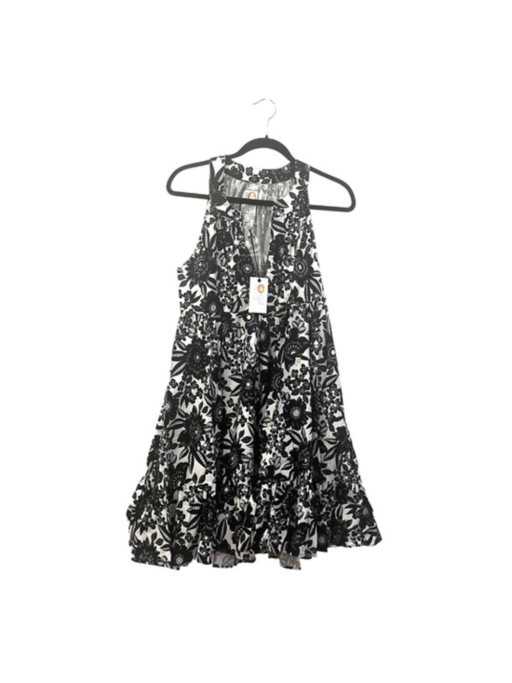 NWT Aloha Marina “Minnie” Black & White Hawaiian Floral Halter Summer Dress L